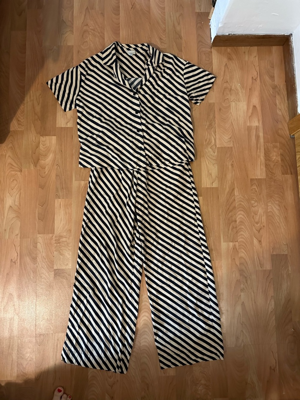a new day Black and Cream Striped Wide-Leg Jumpsuit